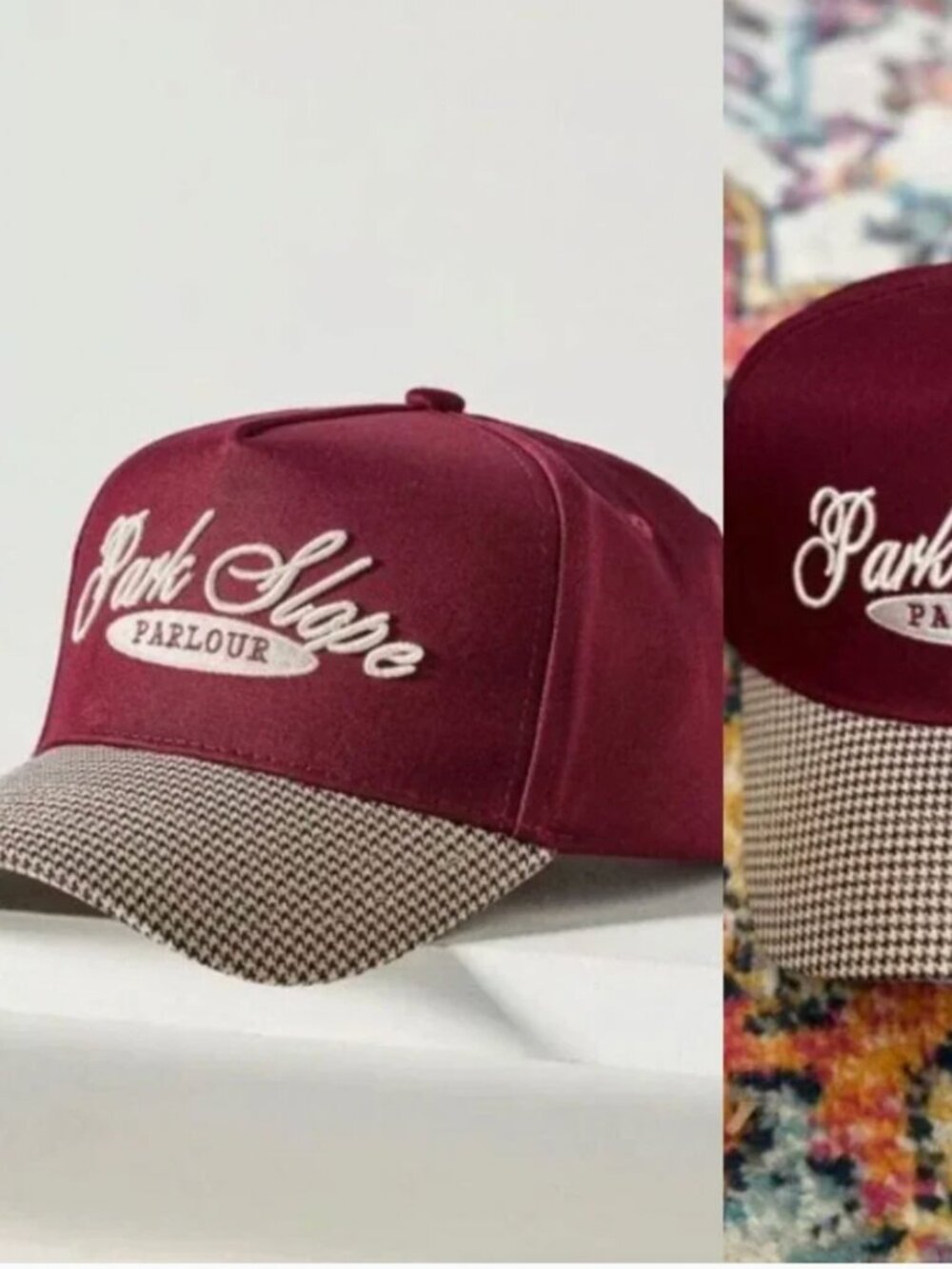 Anthropologie Park Slope Parlour Burgundy‎ Houndstooth Trucker Hat